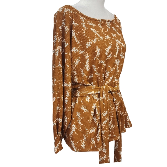 EUC Anthropologie Mustard Floral Tie Waist Amber Dolman-Sleeved Blouse - Picture 6 of 13